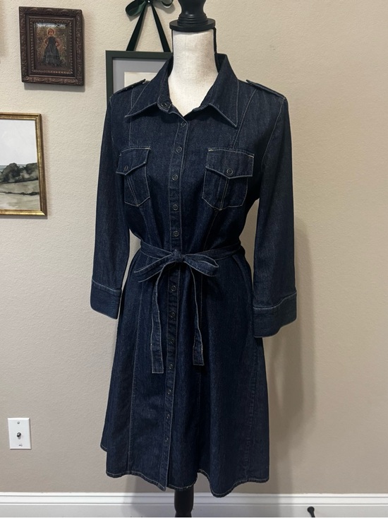 Christopher & Banks Dresses & Skirts - CHRISTOPHER BANKS | Dark Denim Button-Front Shirt Dress with Tie Waist Size XL